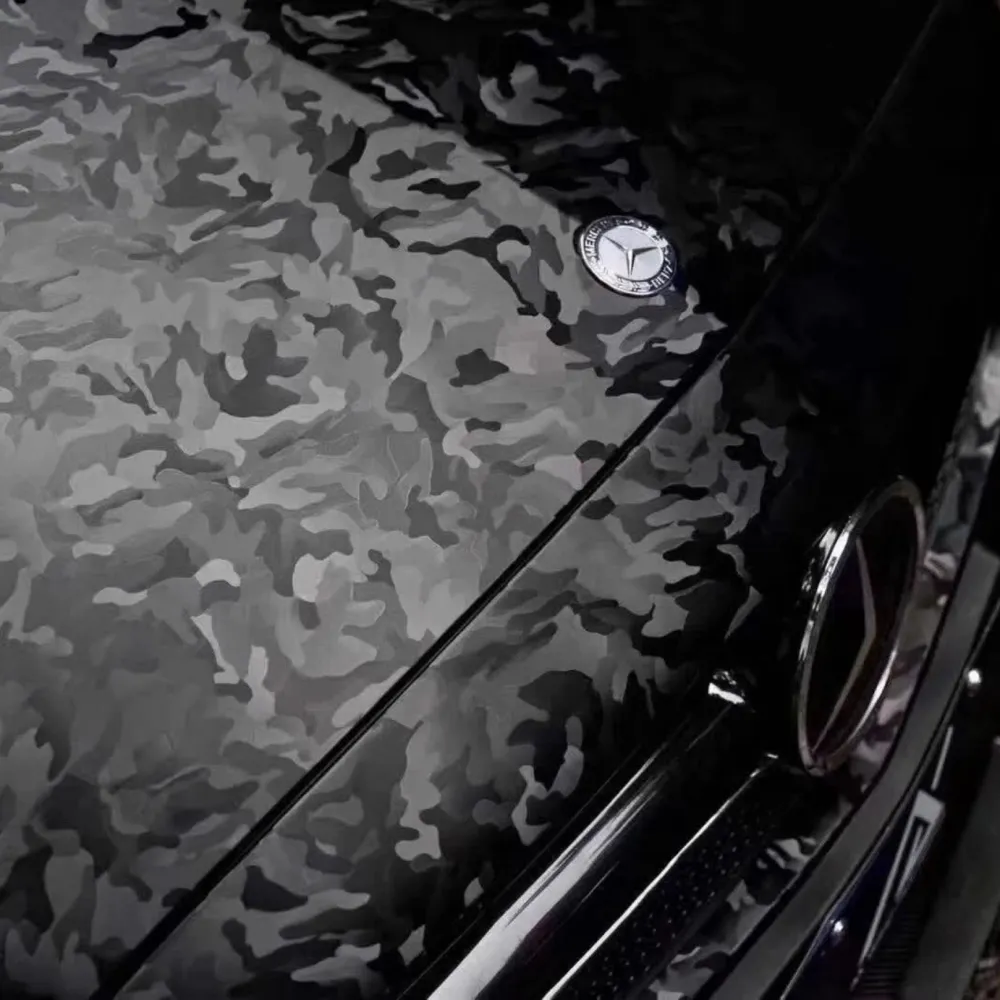 Matte 3D Camouflage Black Car Vinyl Wrap