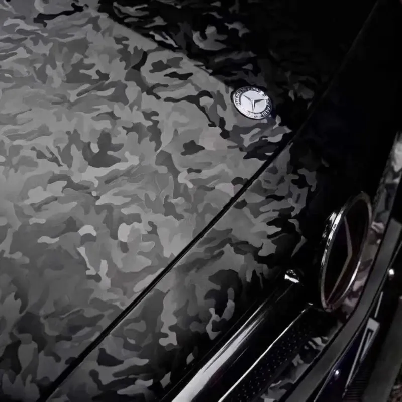 Matte 3D Camouflage Black Car Vinyl Wrap
