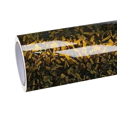 Super Gloss Black Gold Carbon Car Vinyl  Wrap 01