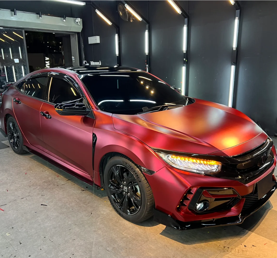 matte crimson red car wrap