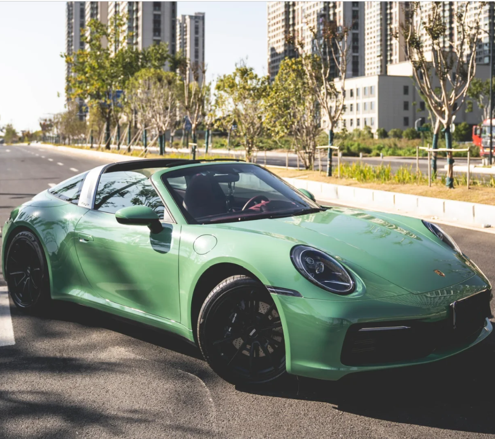 Porsche Gloss Olive Green Car Vinyl Wrap
