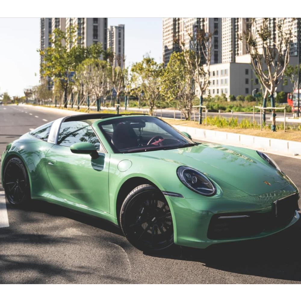 Porsche Gloss Olive Green Car Vinyl Wrap