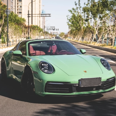 Porsche Gloss Olive Green Car Vinyl Wrap 02