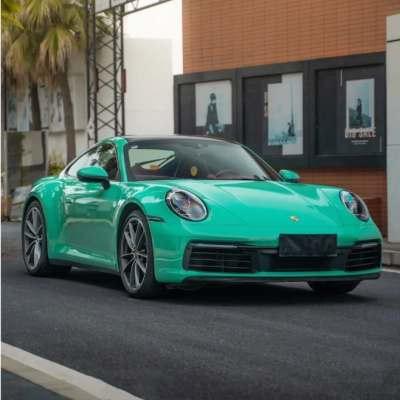 Gloss Porsche Light Green Car Vinyl Wrap 02