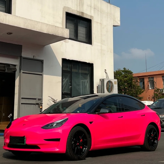 Super Gloss Fluorescent Pink Car Vinyl Wrap