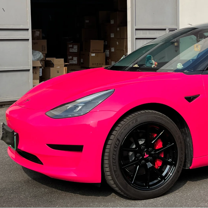Super Gloss Fluorescent Pink Car Vinyl Wrap