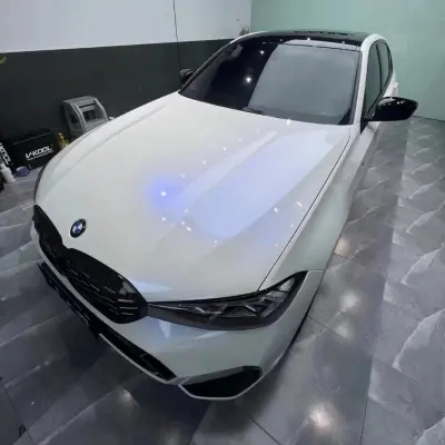 Glossy White to Blue Car Vinyl Wrap 02