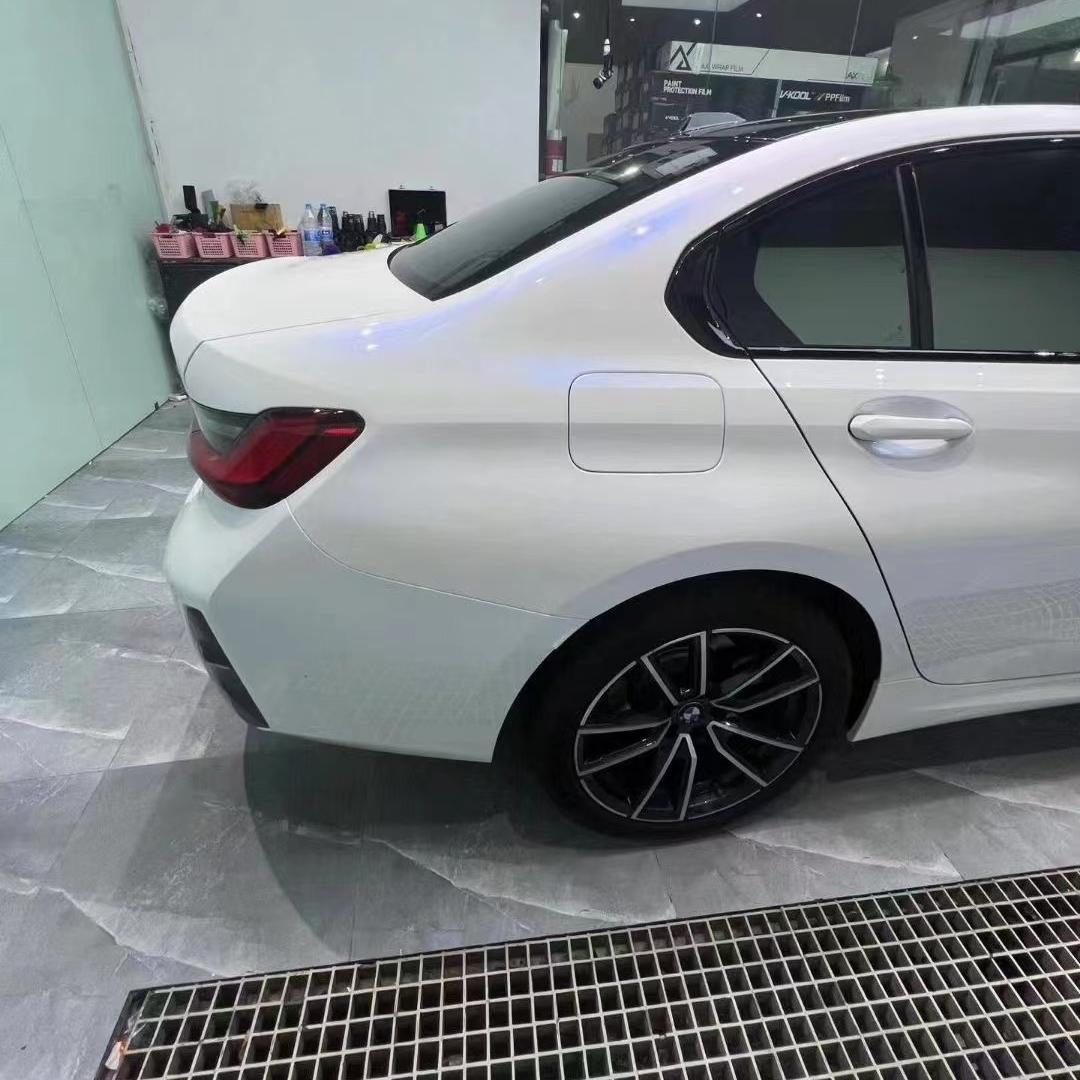 Glossy White to Blue Car Vinyl Wrap