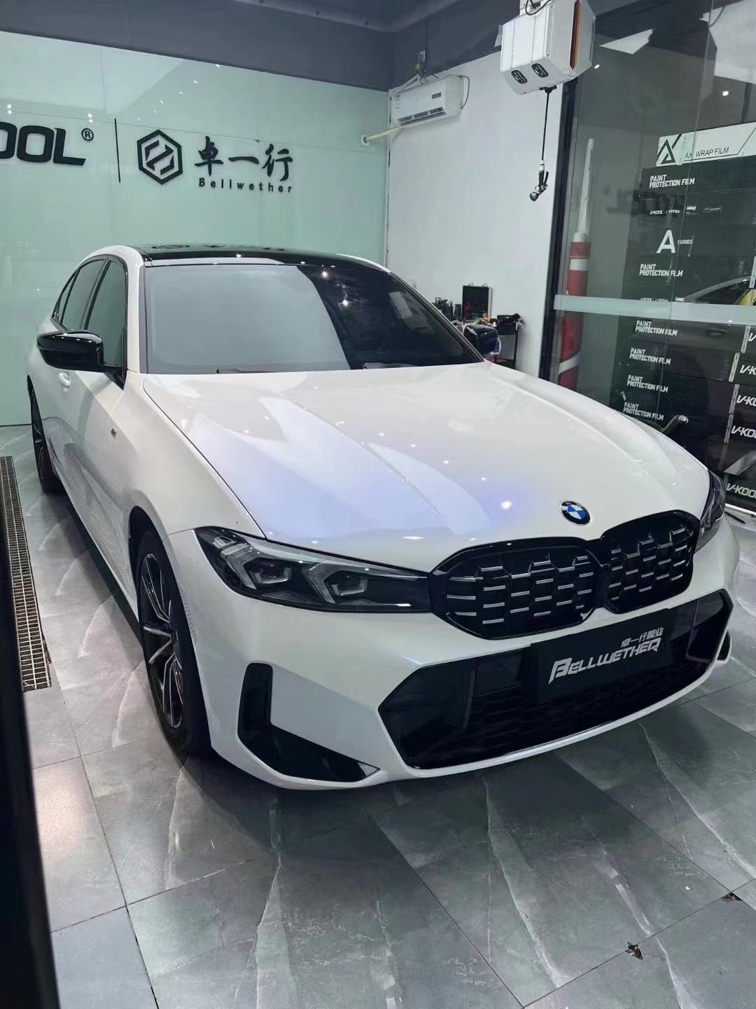 Glossy White to Blue Car Vinyl Wrap