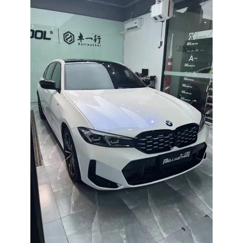 Glossy White to Blue Car Vinyl Wrap