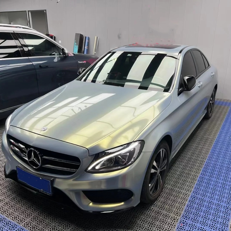 Glossy Diamond Grey Gold Car Vinyl Wrap