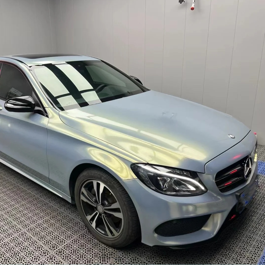 Glossy Diamond Grey Gold Car Vinyl Wrap