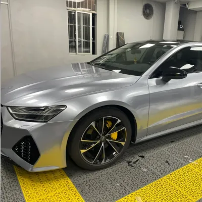 PET Fleuret Silver Car Vinyl Wrap 02