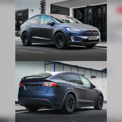 Ultra-Matte Black Blue Car Vinyl Wrap 02