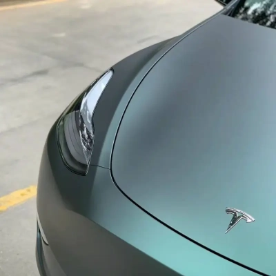 Tesla Ultra-Matte Diamond Green Car Vinyl Wrap 02