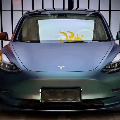 Tesla Ultra-Matte Diamond Aurora Green Car Vinyl Wrap 02