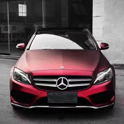 Benz Matte PET Metallic Romance Red Car Vinyl Wrap 02