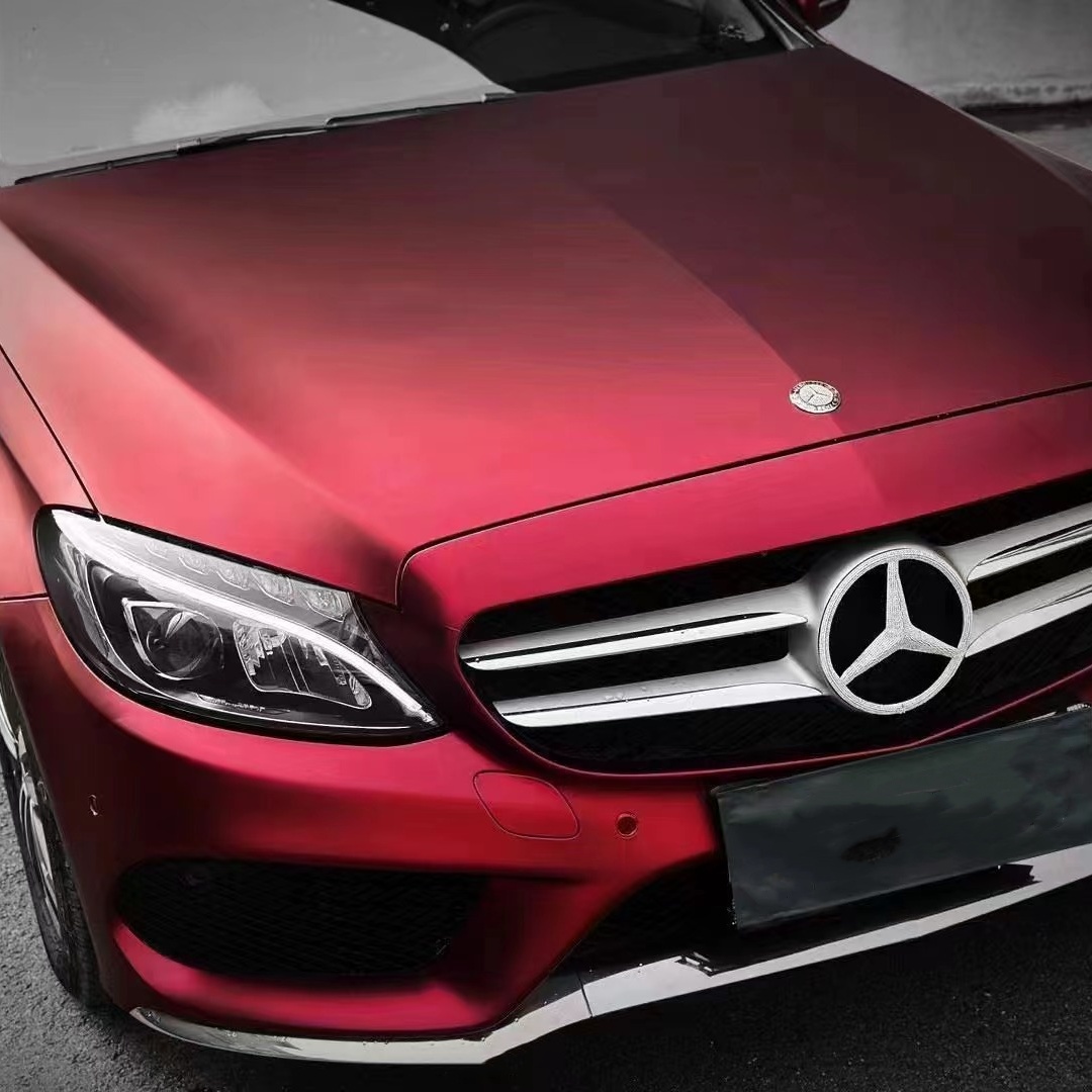 Benz Matte PET Metallic Romance Red Car Vinyl Wrap 2