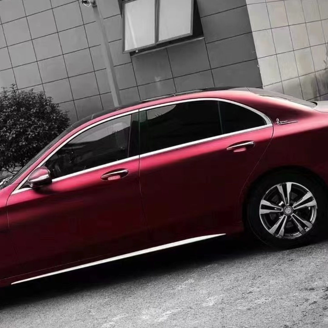 Benz Matte PET Metallic Romance Red Car Vinyl Wrap 2