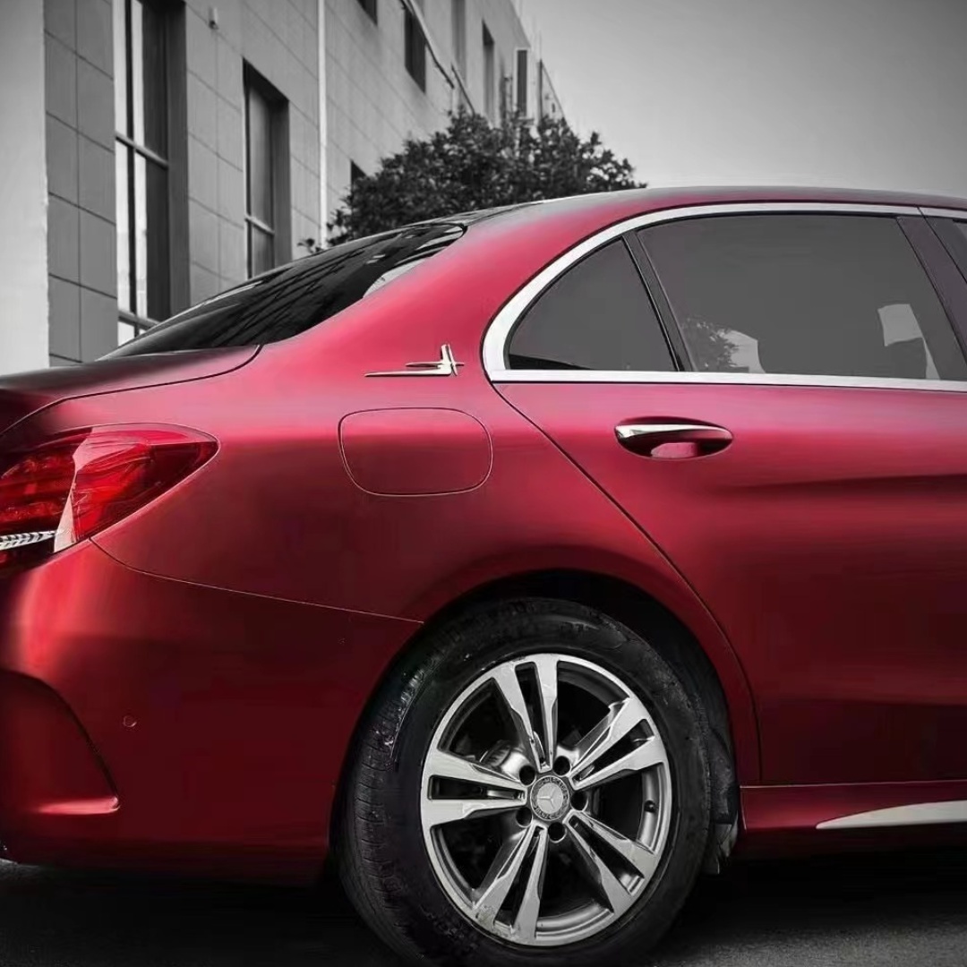 Benz Matte PET Metallic Romance Red Car Vinyl Wrap 2