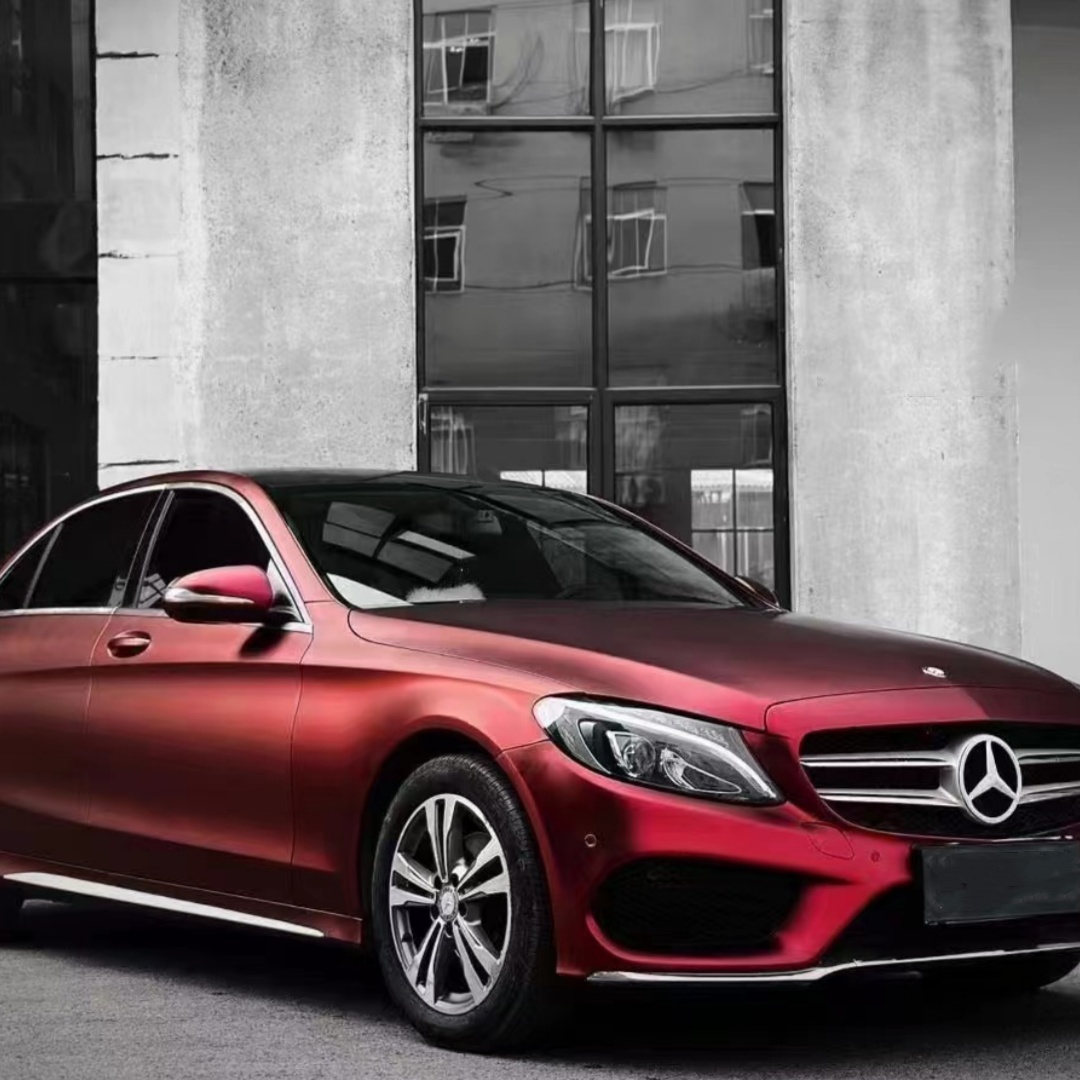 Benz Matte PET Metallic Romance Red Car Vinyl Wrap 2