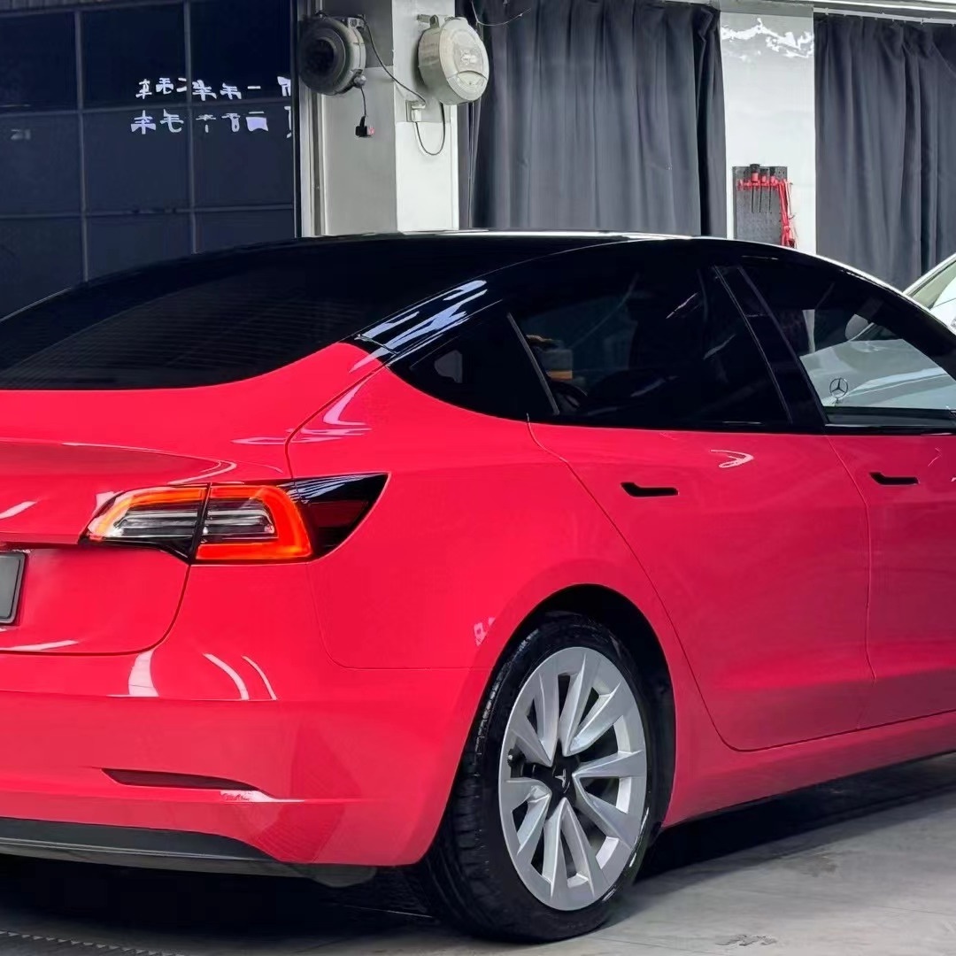 Tesla Glossy Strawberry Red Car Vinyl Wrap