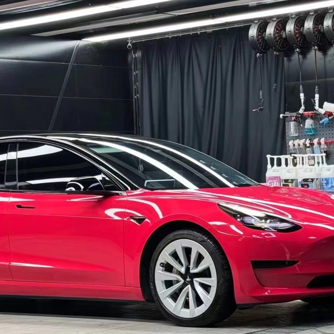 Tesla Glossy Strawberry Red Car Vinyl Wrap