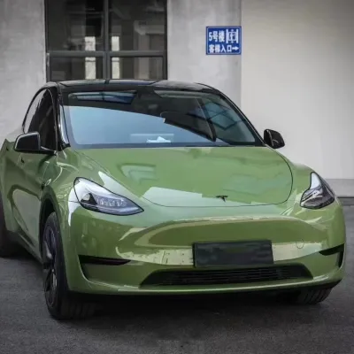 Tesla Gloss Racing Green Car Vinyl Wrap 02
