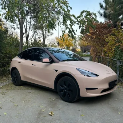 Ultimate Flat Shine Latte Pink Car Vinyl Wrap 02