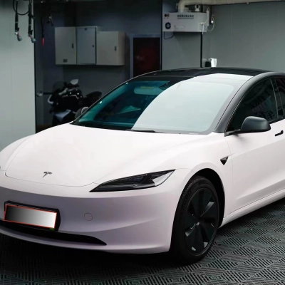 Tesla Ultimate Flat Baby Pink Car Vinyl Wrap 02