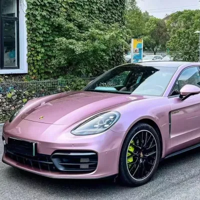 Porsche BMW Tesla  Benz Gloss PET Bentley Passion Pink Car Vinyl Wrap 02