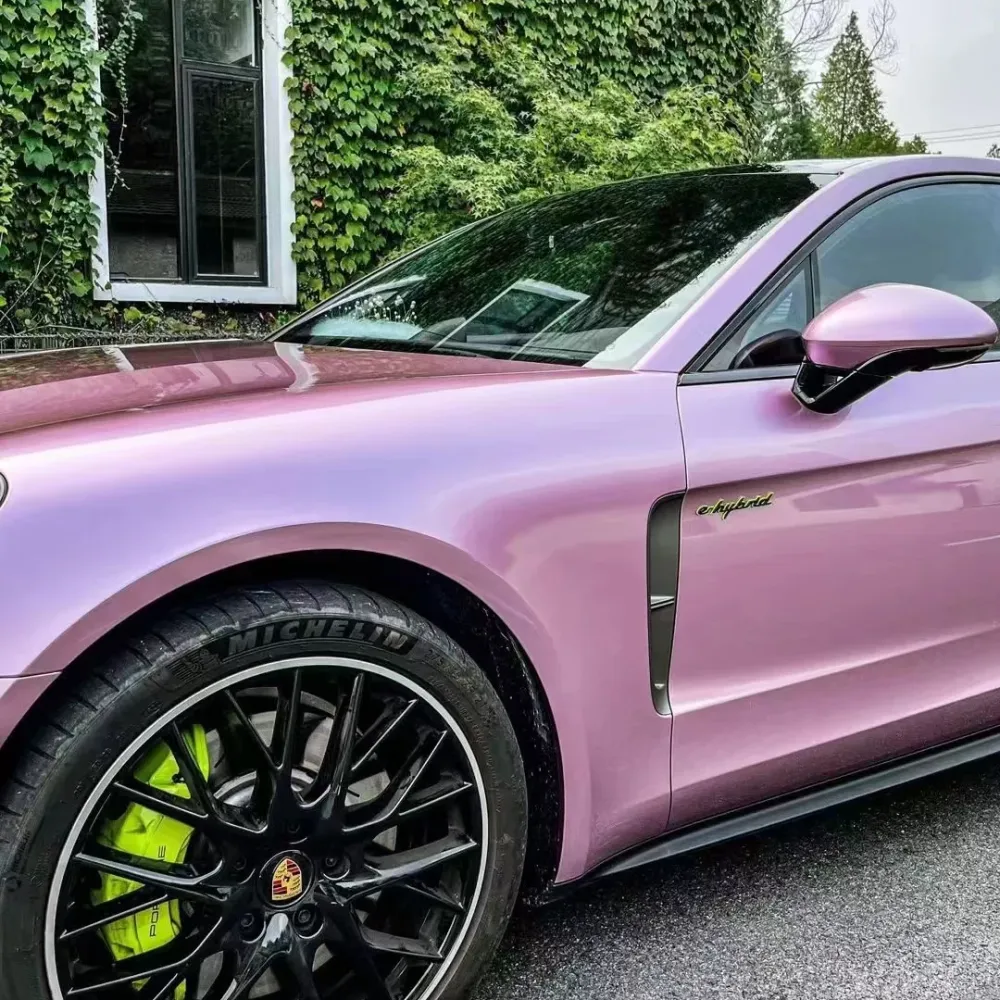 Porsche BMW Tesla  Benz Gloss PET Bentley Passion Pink Car Vinyl Wrap