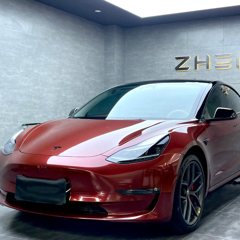 Tesla Gloss PET Cherry Red Car Vinyl Wrap
