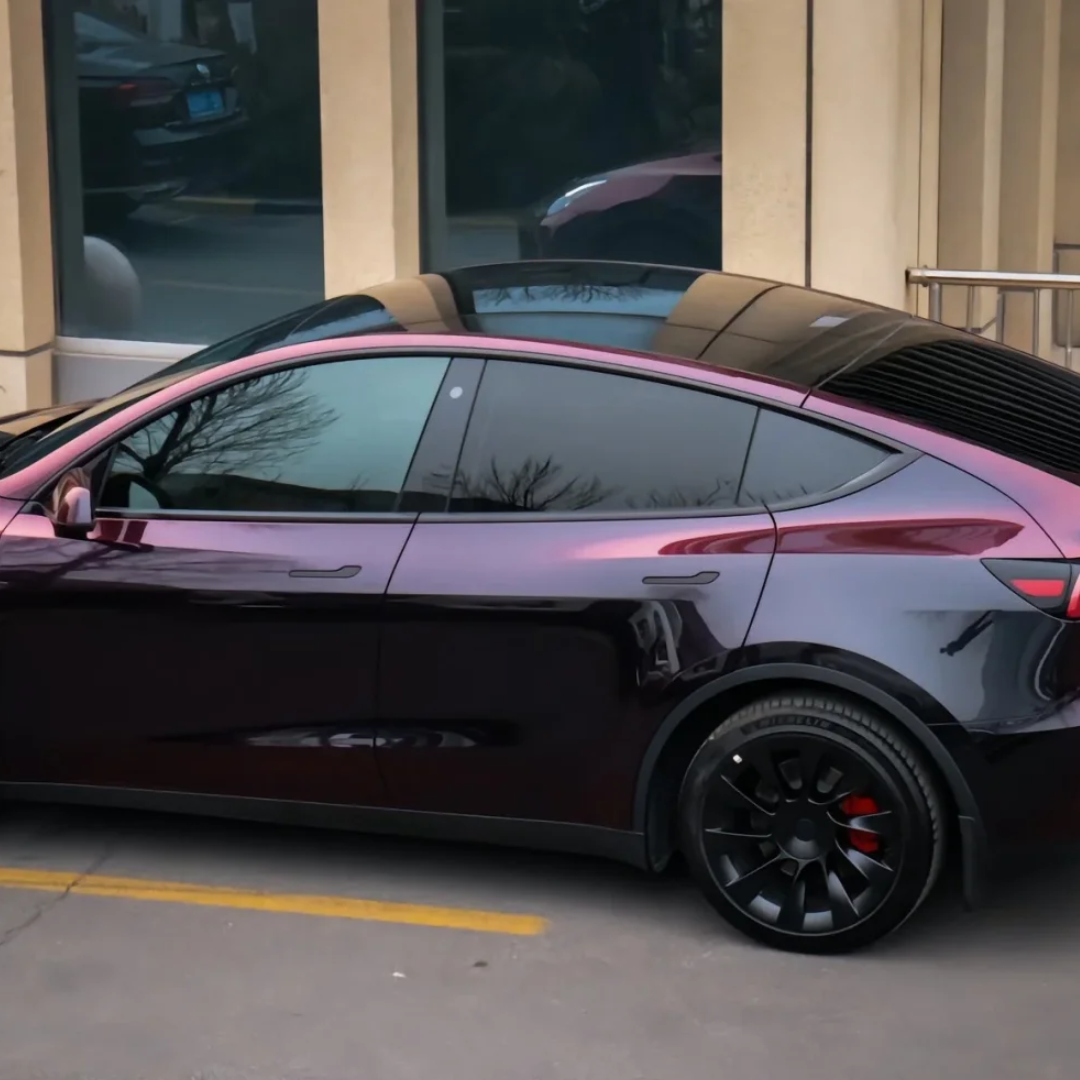 Tesla Glossy PET Diamonds Black Red Car Vinyl Wrap