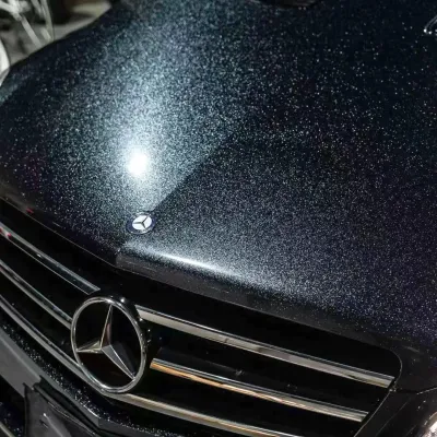 Benz Glossy PET Sparkle Black Car Vinyl Wrap 02