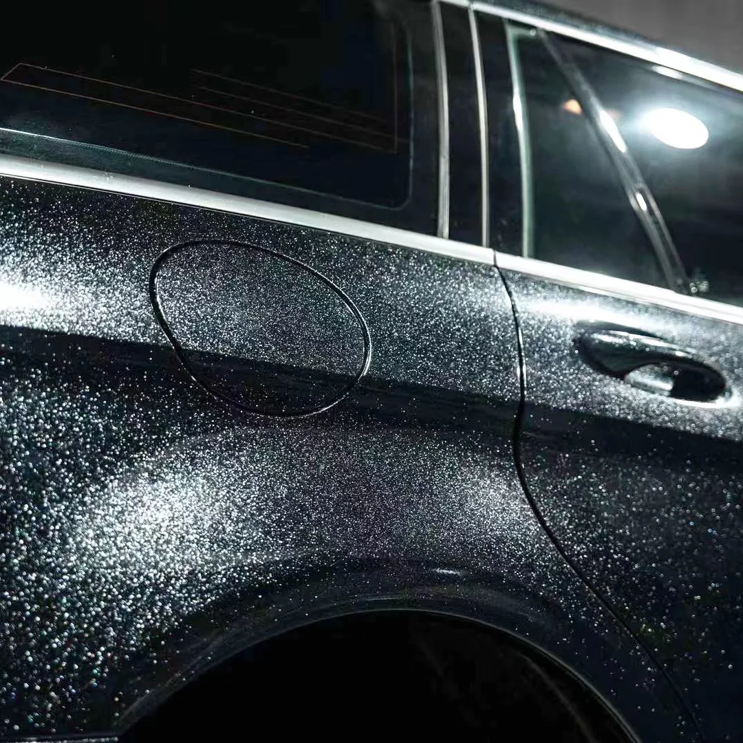 Benz Glossy PET Sparkle Black Car Vinyl Wrap