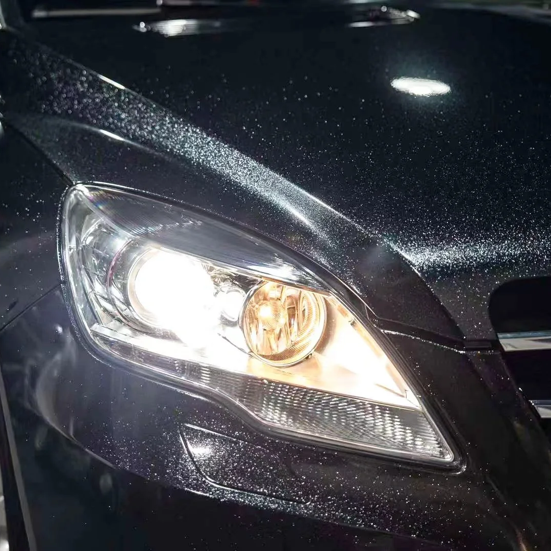 Benz Glossy PET Sparkle Black Car Vinyl Wrap