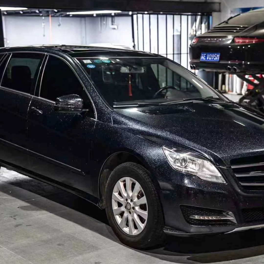 Benz Glossy PET Sparkle Black Car Vinyl Wrap