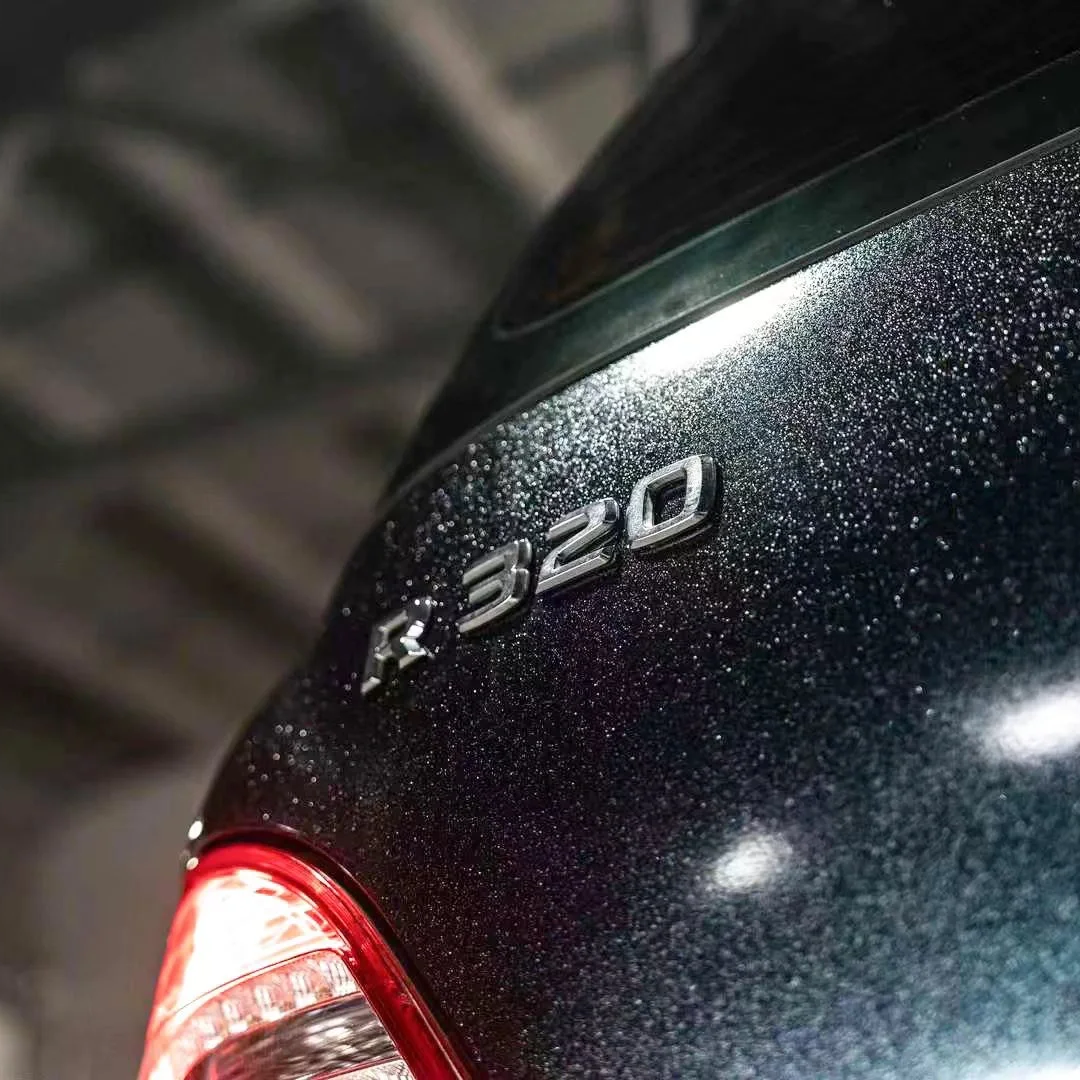 Benz Glossy PET Sparkle Black Car Vinyl Wrap