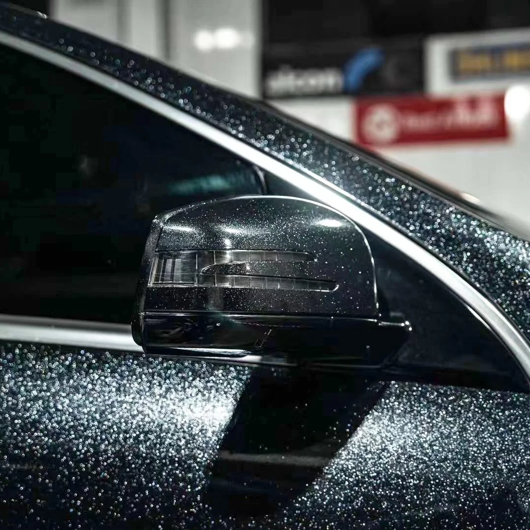 Benz Glossy PET Sparkle Black Car Vinyl Wrap