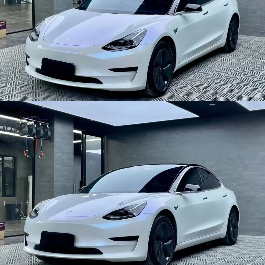 Tesla BMW Gloss PET Diamond Blue White Car Vinyl Wrap