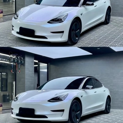 Tesla BMW Gloss PET Diamond Blue White Car Vinyl Wrap 02
