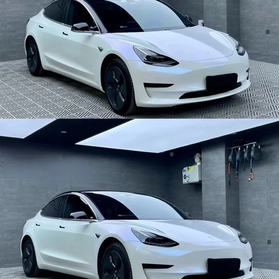 Tesla BMW Gloss PET Diamond Blue White Car Vinyl Wrap