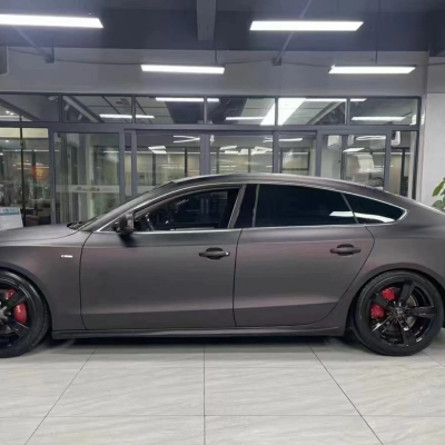 Audi Matte Diamond Black Red Car Vinyl Wrap 02