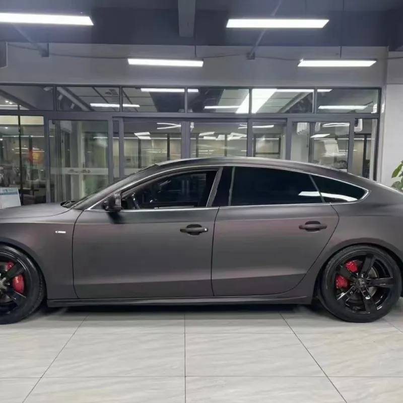 Audi Matte Diamond Black Red Car Vinyl Wrap