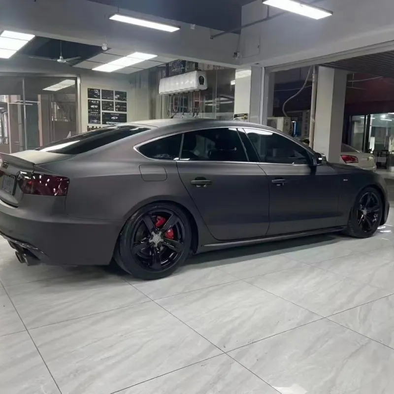 Audi Matte Diamond Black Red Car Vinyl Wrap