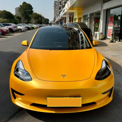 Tesla Heavy Metal Sparkle Yellow Car Vinyl Wrap 02