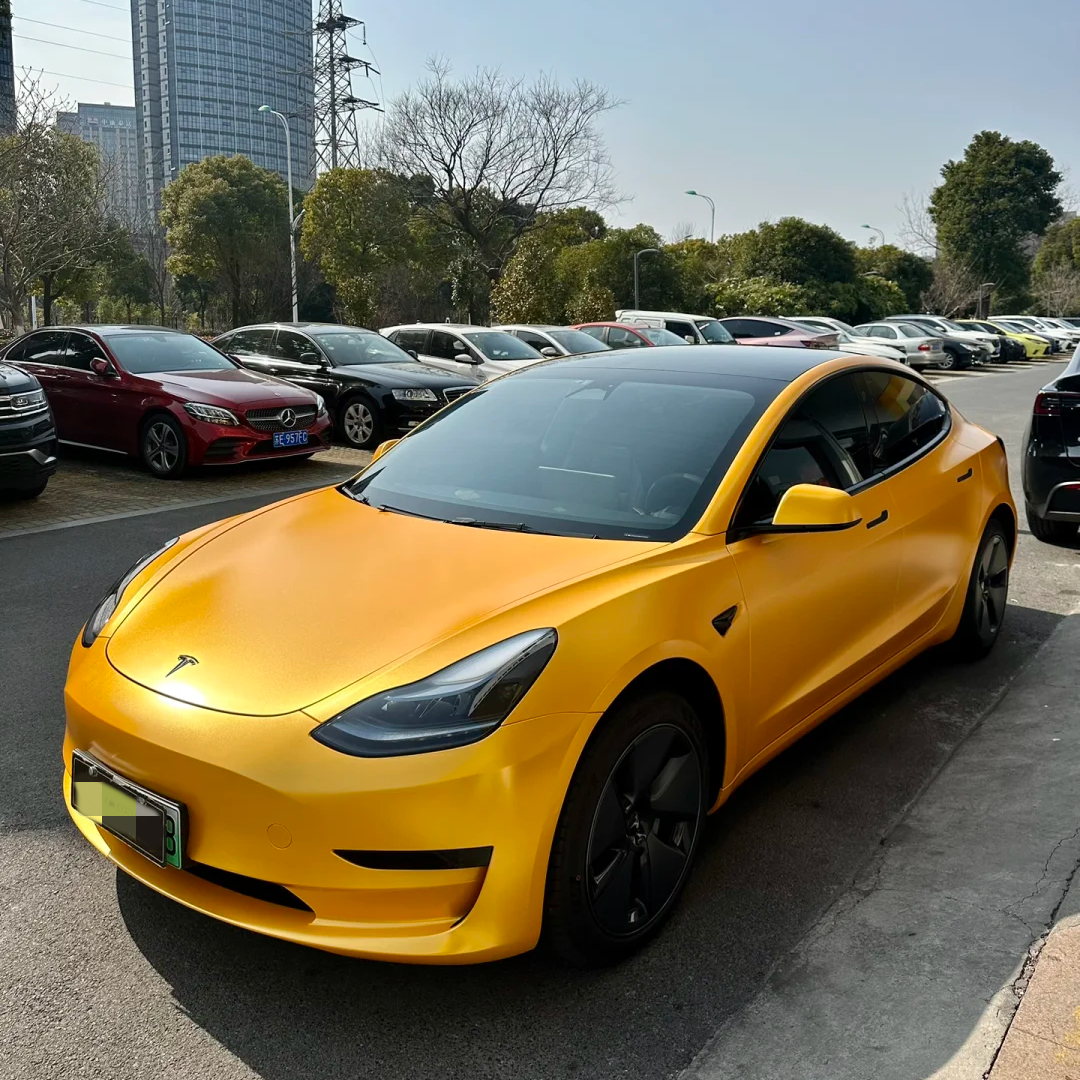 Tesla Heavy Metal Sparkle Yellow Car Vinyl Wrap