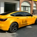 Tesla Heavy Metal Sparkle Yellow Car Vinyl Wrap
