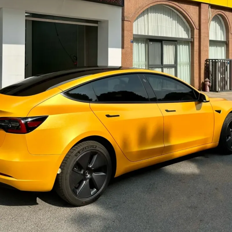 Tesla Heavy Metal Sparkle Yellow Car Vinyl Wrap